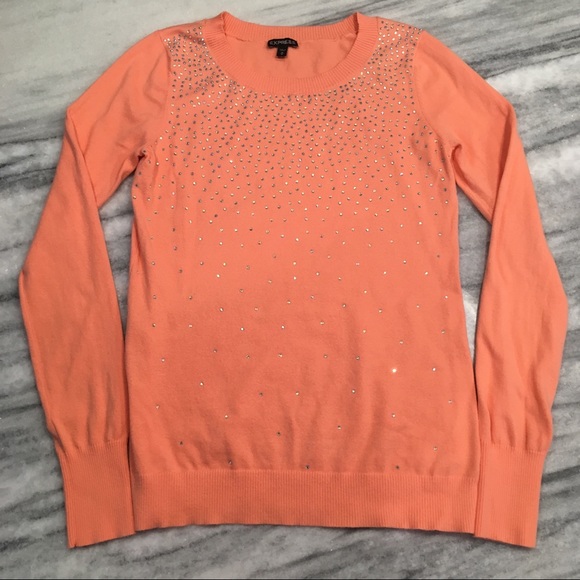 Express Sweaters - Express Orange Sherbet Crystal Encrusted Sweater